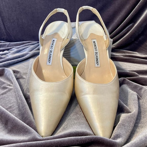 Manolo Blahnik Satin Heels w/Strap - Picture 1 of 2